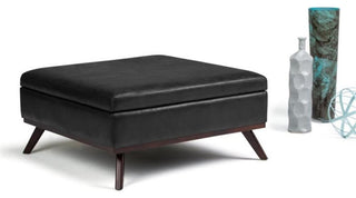 Owen 36 In Wide Square Square Coffee Table Storage Ottoman - Distressed Black