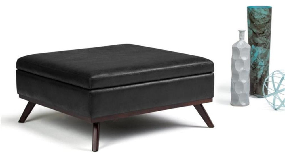 Owen 36 In Wide Square Square Coffee Table Storage Ottoman - Distressed Black