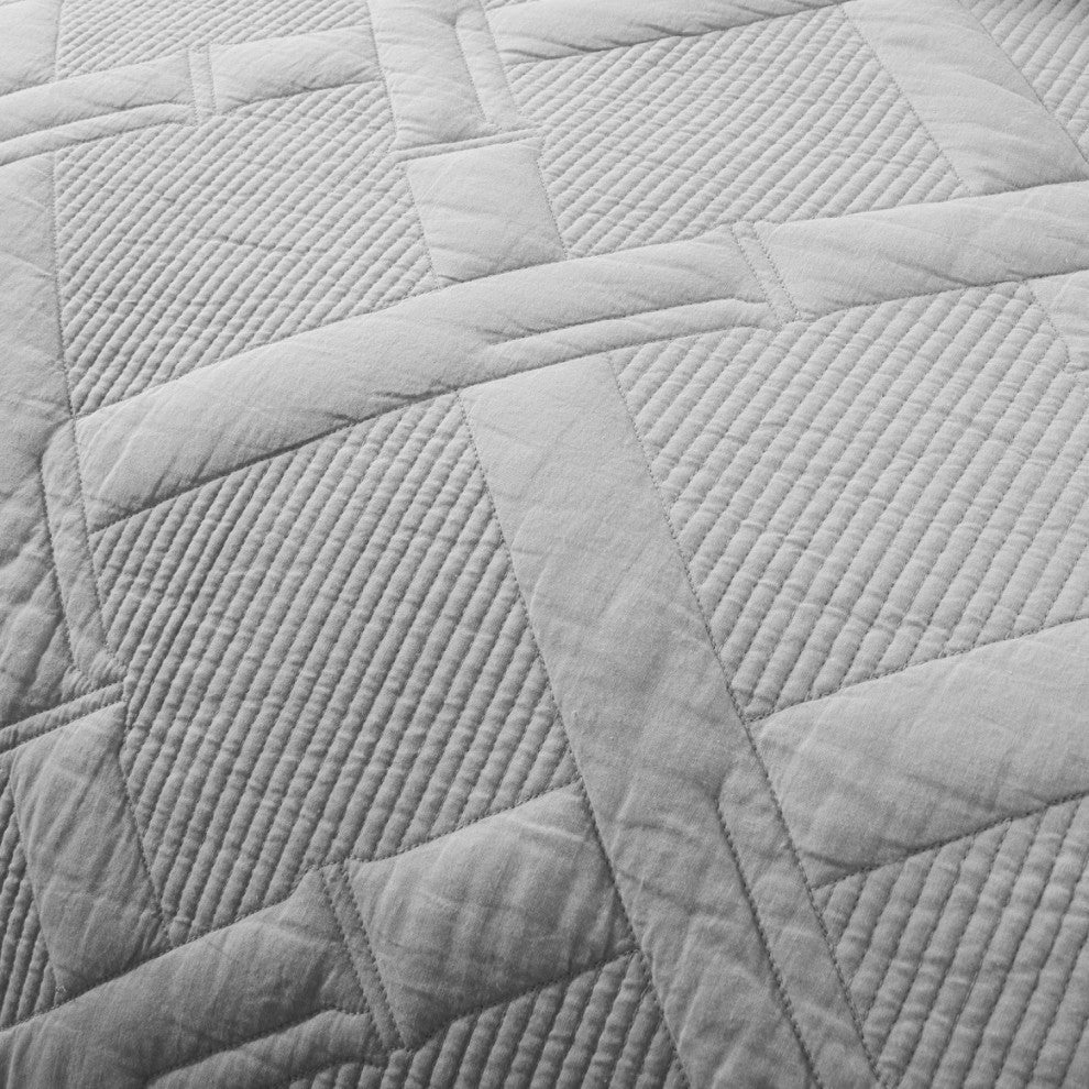 Light Grey Silver Diamond Pastel Cotton Bedspread Set, 18 X 18