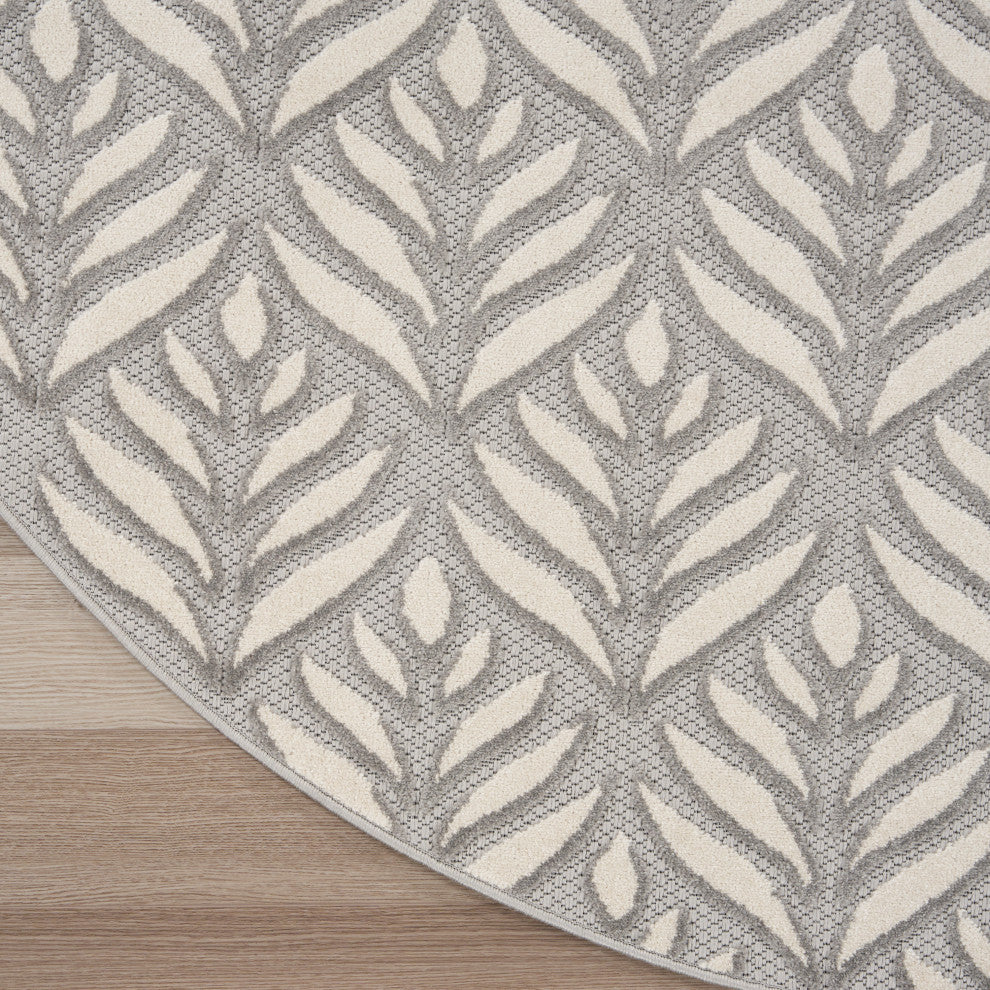 Nourison Aloha 7'10" Round Grey Tropical Area Rug