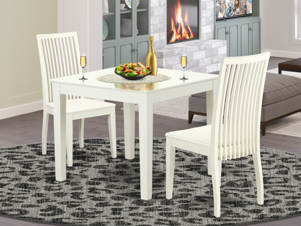 3-Piece Dinette Table Set - Table And 2 Wood Seat Dining Chairs In Linen White