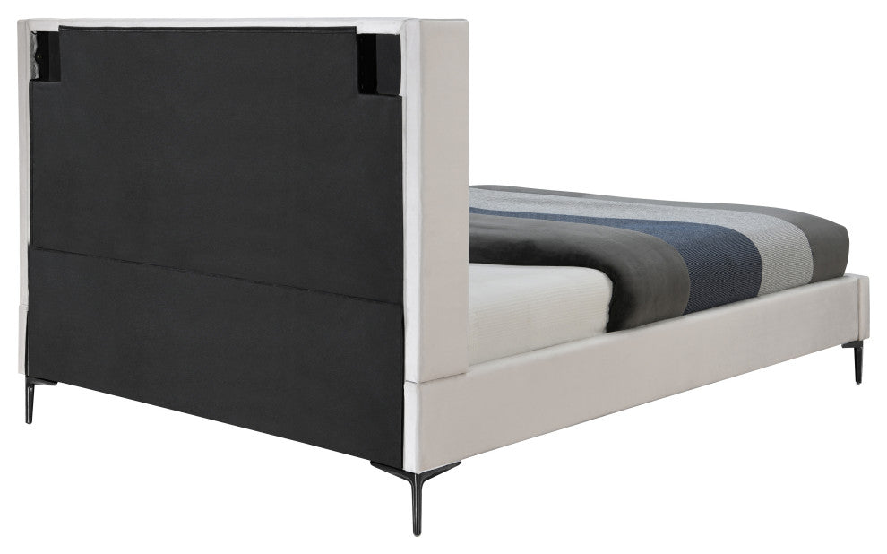 Nadia Velvet Upholstered Bed, Cream, Queen