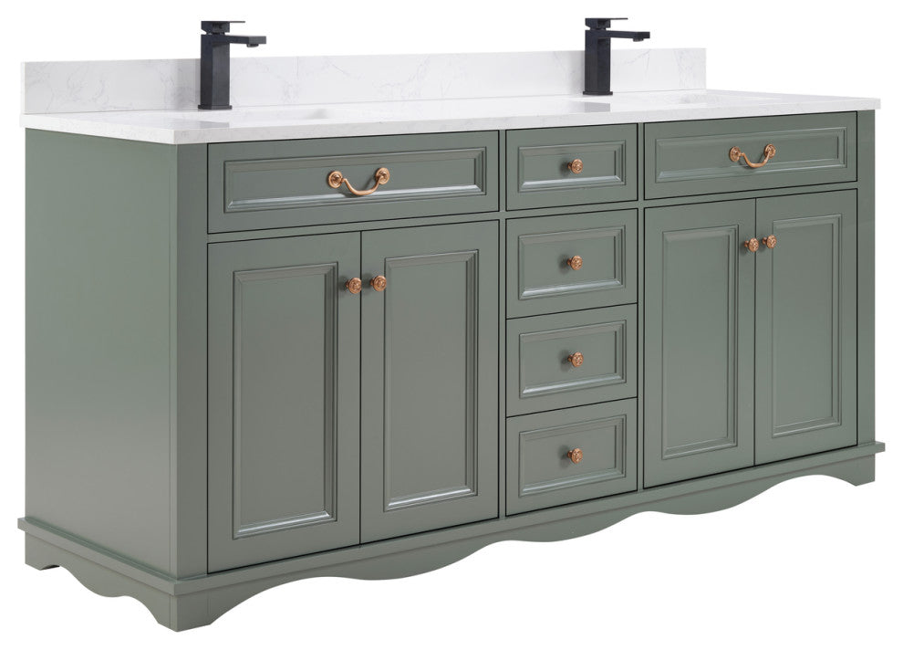Legion Furniture WS2512 Series Bathroom Sink Vanity, Pewter Green, 72", Artificial Stone Top, Double Sink