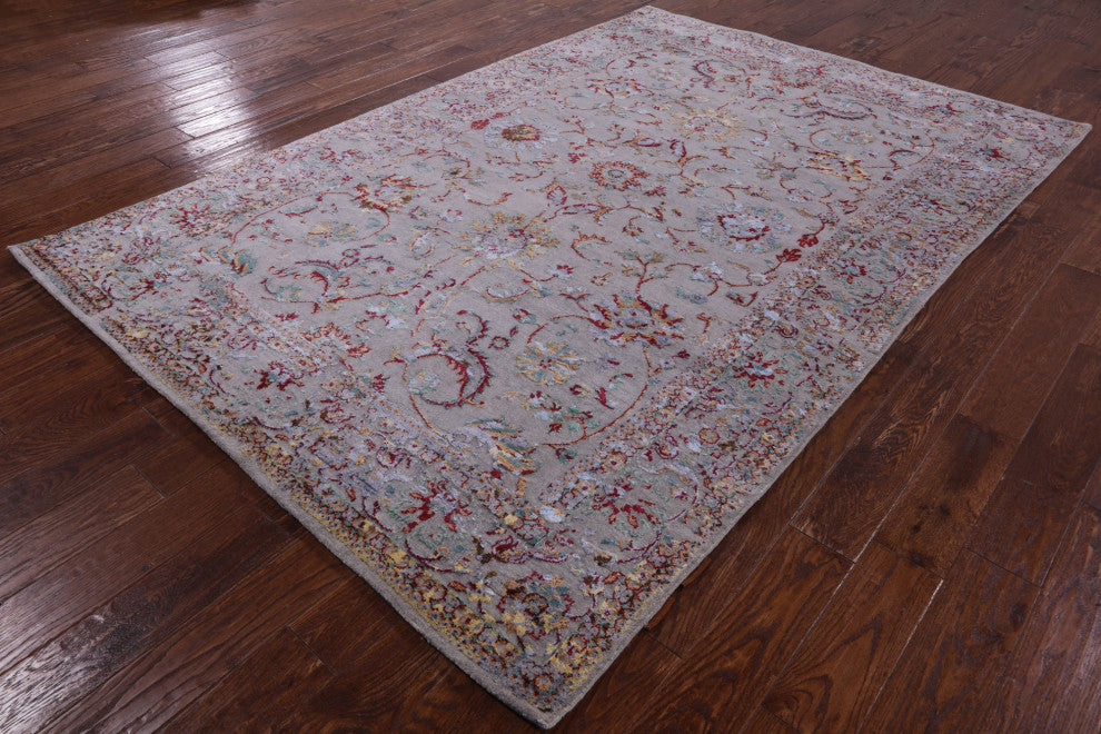 Persian Wool and Silk Handmade Rug 6' 1" X 9' 1" Q7112