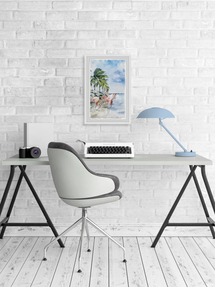 "Pink Flamingo Flock" Framed Painting Print, 20x30