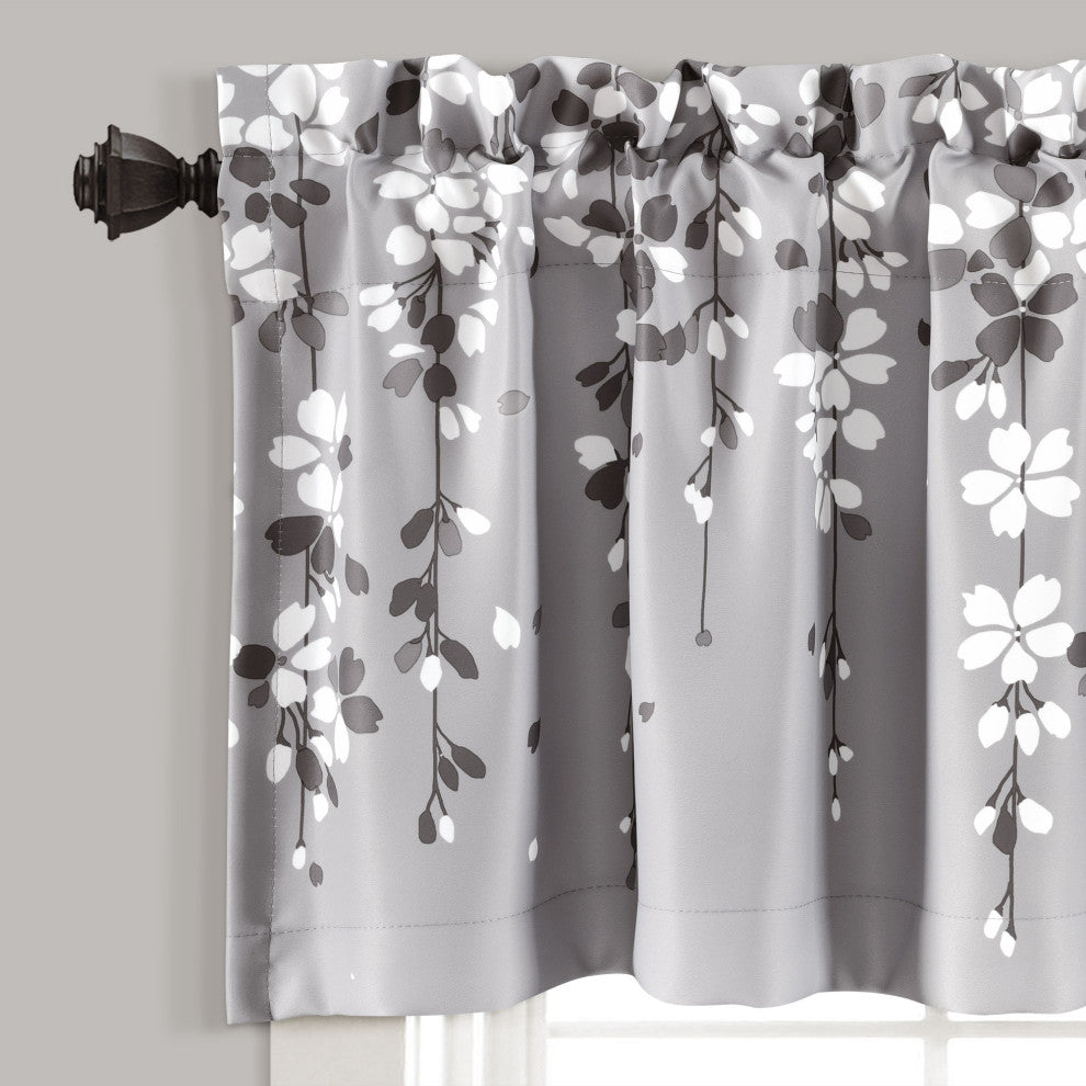 Weeping Flower Room Darkening Valance, Gray