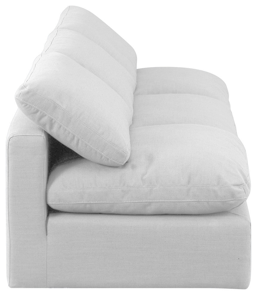 Indulge Upholstered Modular Sofa, White, 3-Piece: 3 Armless Chair, Down Stuffed Linen Textured Fabric