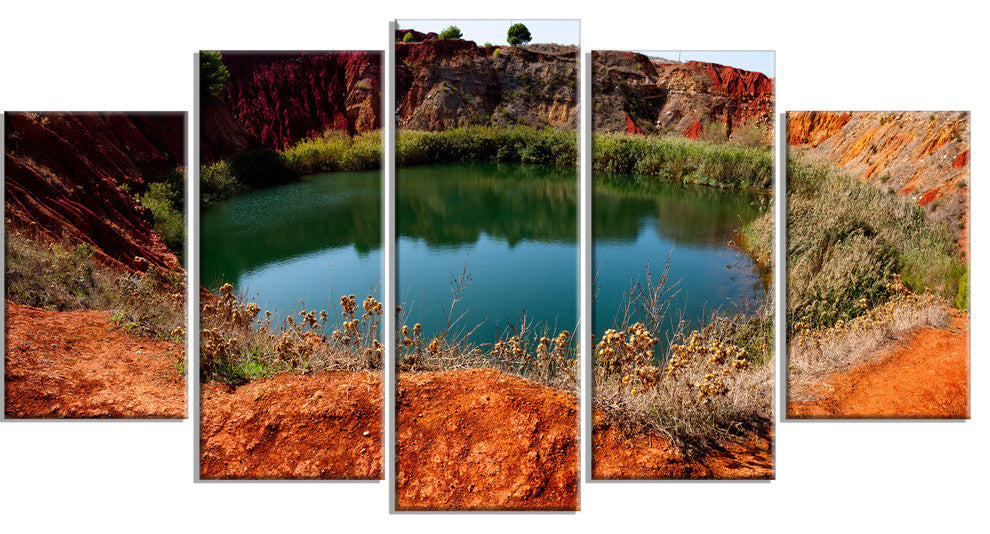 "Bauxite Mine With Lake" Landscape Canvas Photo Print, 5 Panels, 60"x32"