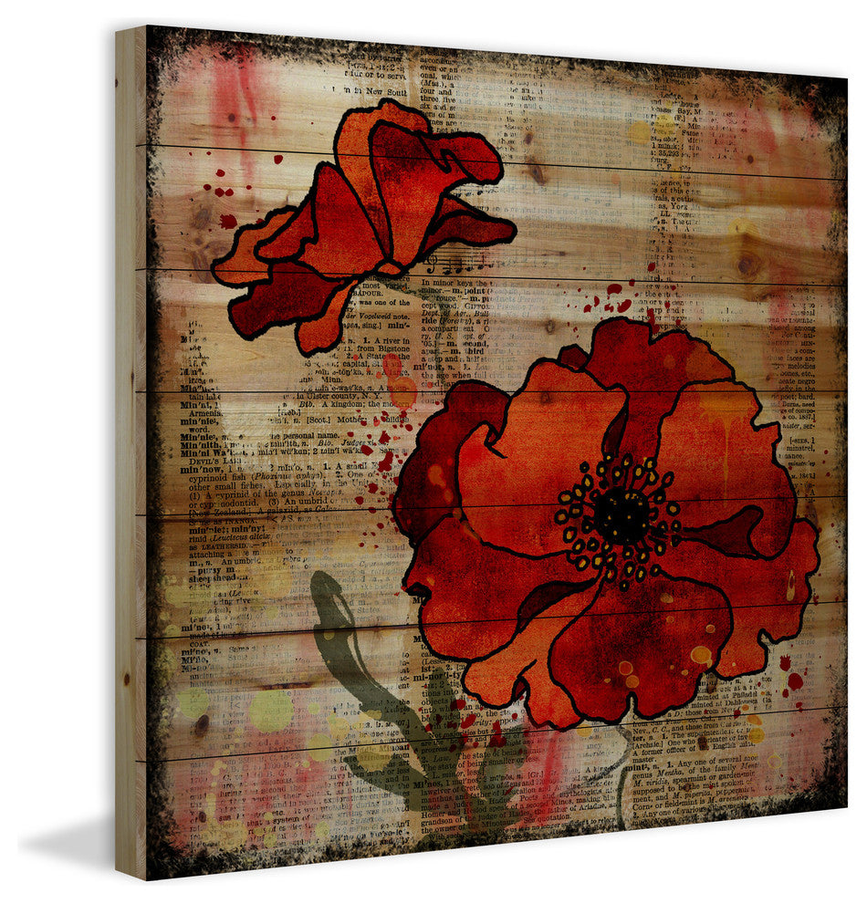 Marmont Hill, "Dark Red Poppies" by Vicki Butler Print, Natural Pine Wood