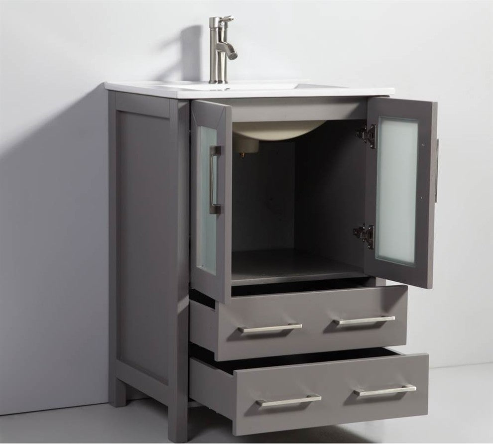24" Bathroom Vanity With Matching Mirror, Light Gray