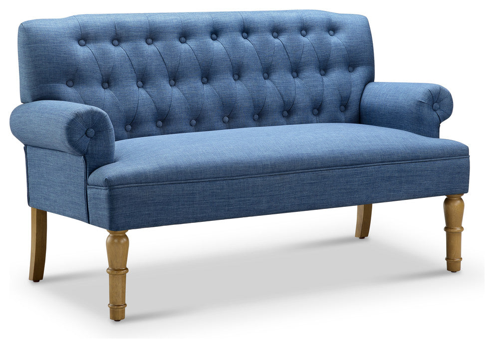 Hermosa Upholstered Settee, Navy, Linen