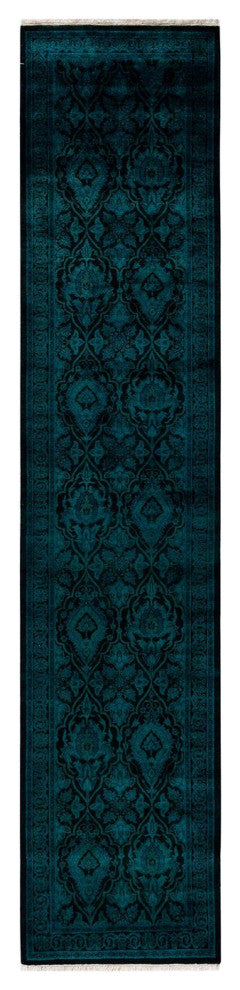 Fine Vibrance, One-of-a-Kind Hand-Knotted Runner Rug Black, 2'6"x11'9"