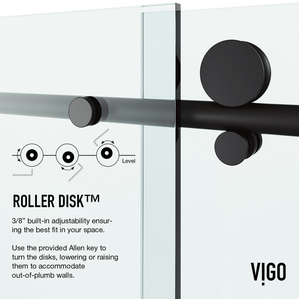VIGO Elan E-Class Frameless Sliding Shower Enclosure, Matte Black, 36" D X 48" W X 82" H, Left Base