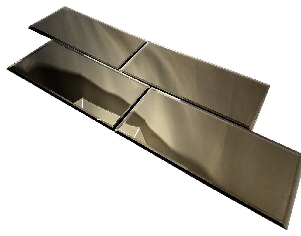 8 in x 16 in Beveled Glass Mirror Large Format Subway Tile in Glossy Gold