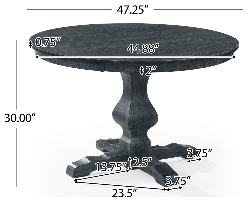 Bryan French Country Fabric Upholstered Wood 5-Piece Circular Dining Set, Gray/Black