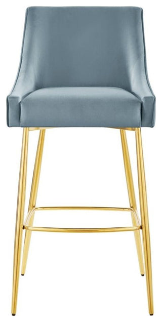 Modway Discern 29.5" Modern Performance Velvet Bar Stool in Light Blue/Gold