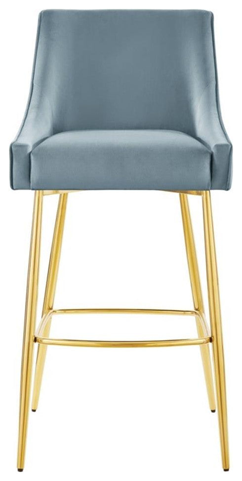 Modway Discern 29.5" Modern Performance Velvet Bar Stool in Light Blue/Gold