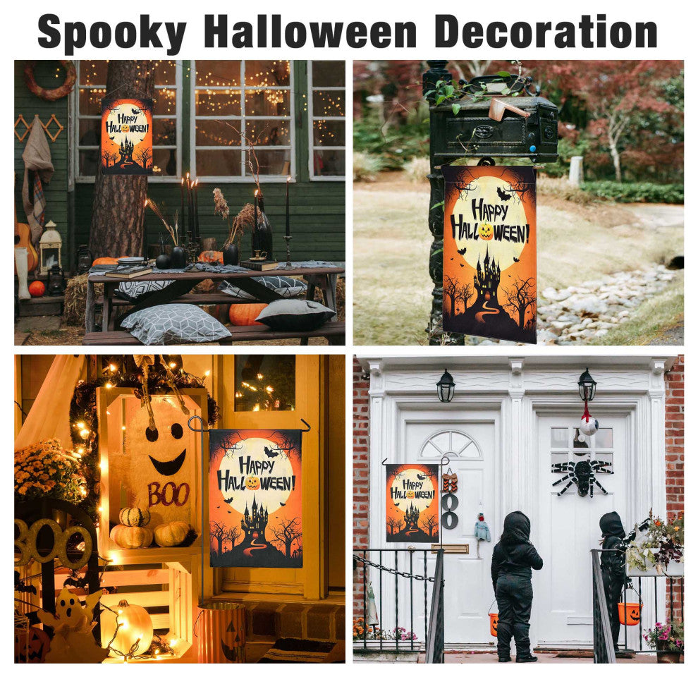 12"x18" Halloween Garden Flag Castle Bat Pumpkin Jack O Lantern Party