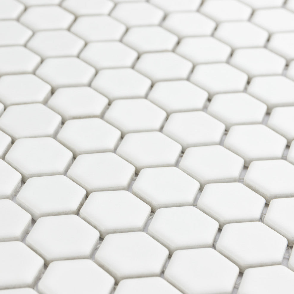 Colmena Hex Porcelain Floor and Wall Mosaic Tile, Matte White