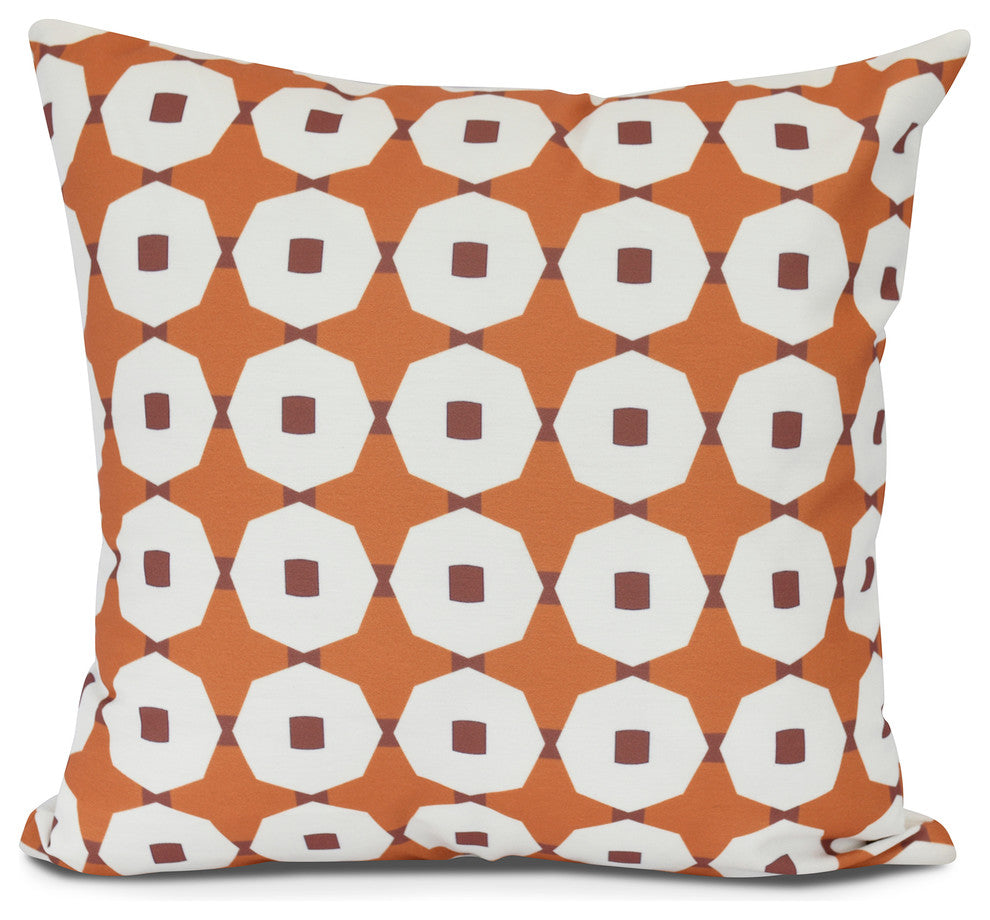 Button Up, Geometric Print Pillow, Orange, 18" x 18"