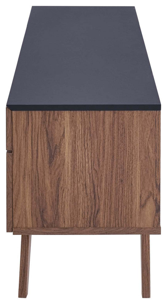 Modern Living Room Lounge Media TV Stand Table, Wood, Natural Walnut Gray Grey