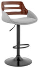 Karter Adjustable Gray Faux Leather and Walnut Wood Bar Stool With Black Base