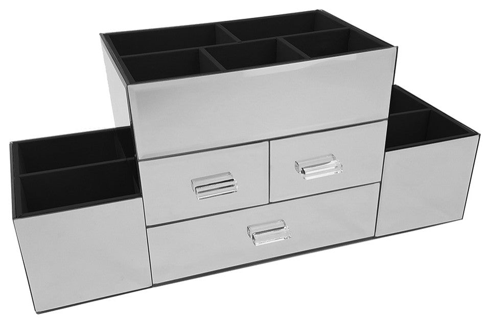 OnDisplay Amara 3 Drawer Tiered Mirrored Makeup/Jewelry Organizer - Glass Panel