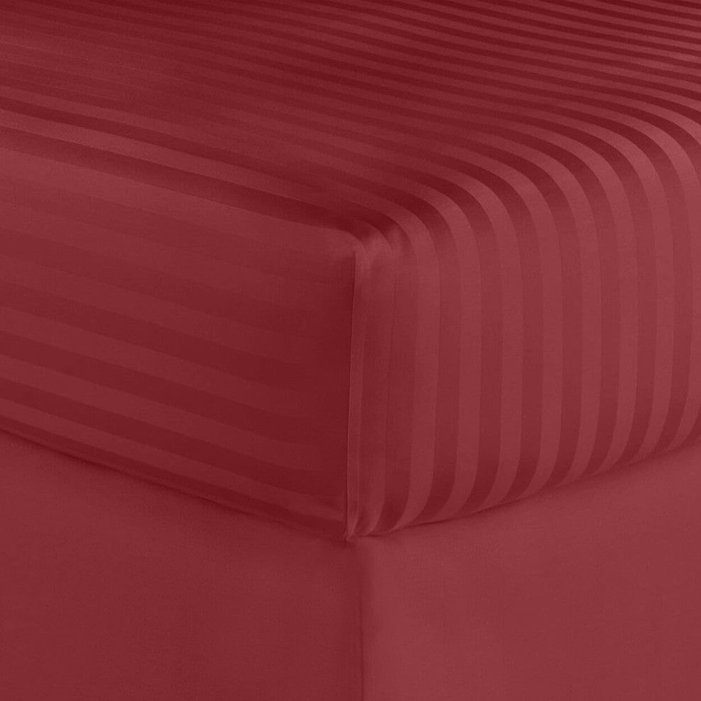 600 Thread Count 100% Cotton Stripe Sheet Set, Burgundy, Full