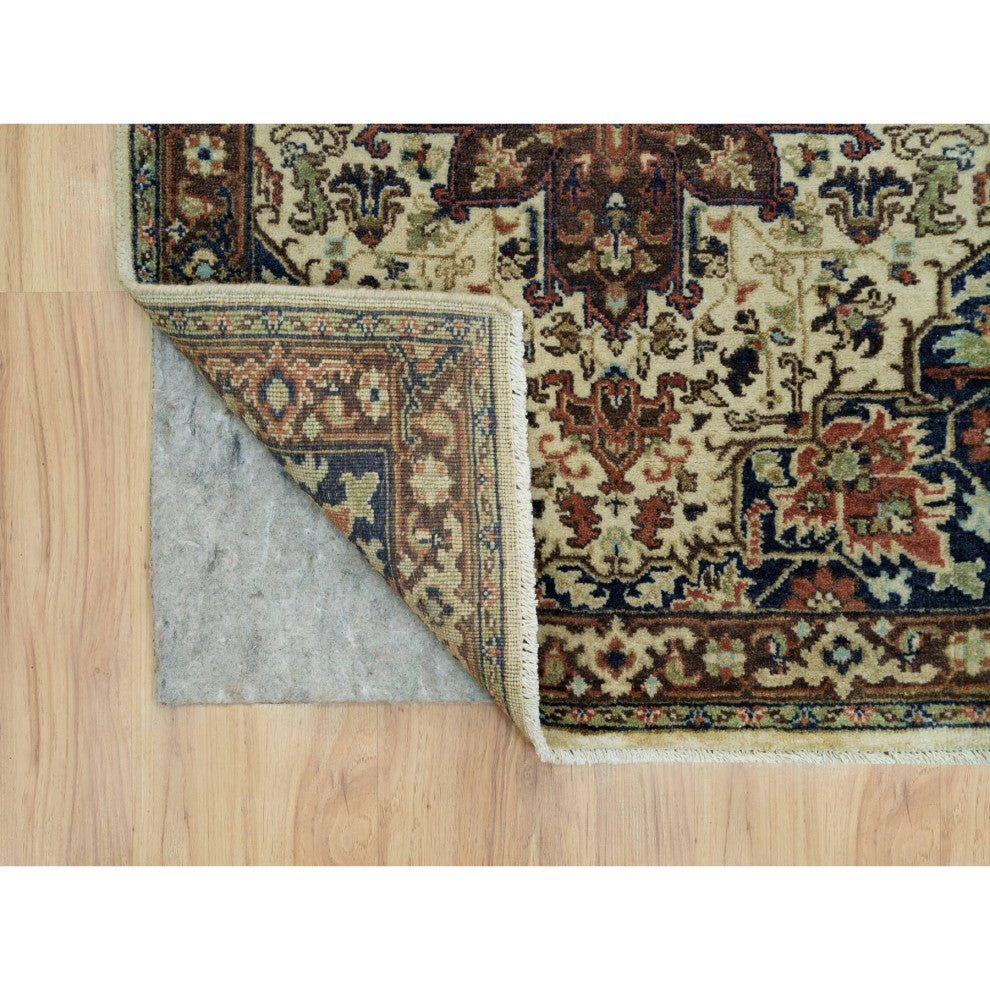 Beige Heris Re-Creation Soft Wool Hand Knotted Runner Oriental Rug, 2'8"x12'3"