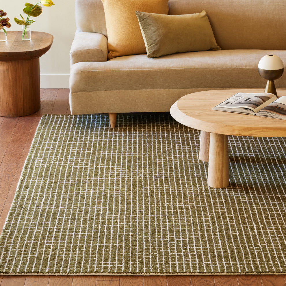 Melrose Checked Wool Area Rug, Moss 6' x 9'