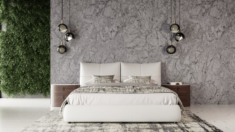 Modrest Patrick Modern White Leather Bed, Eastern King