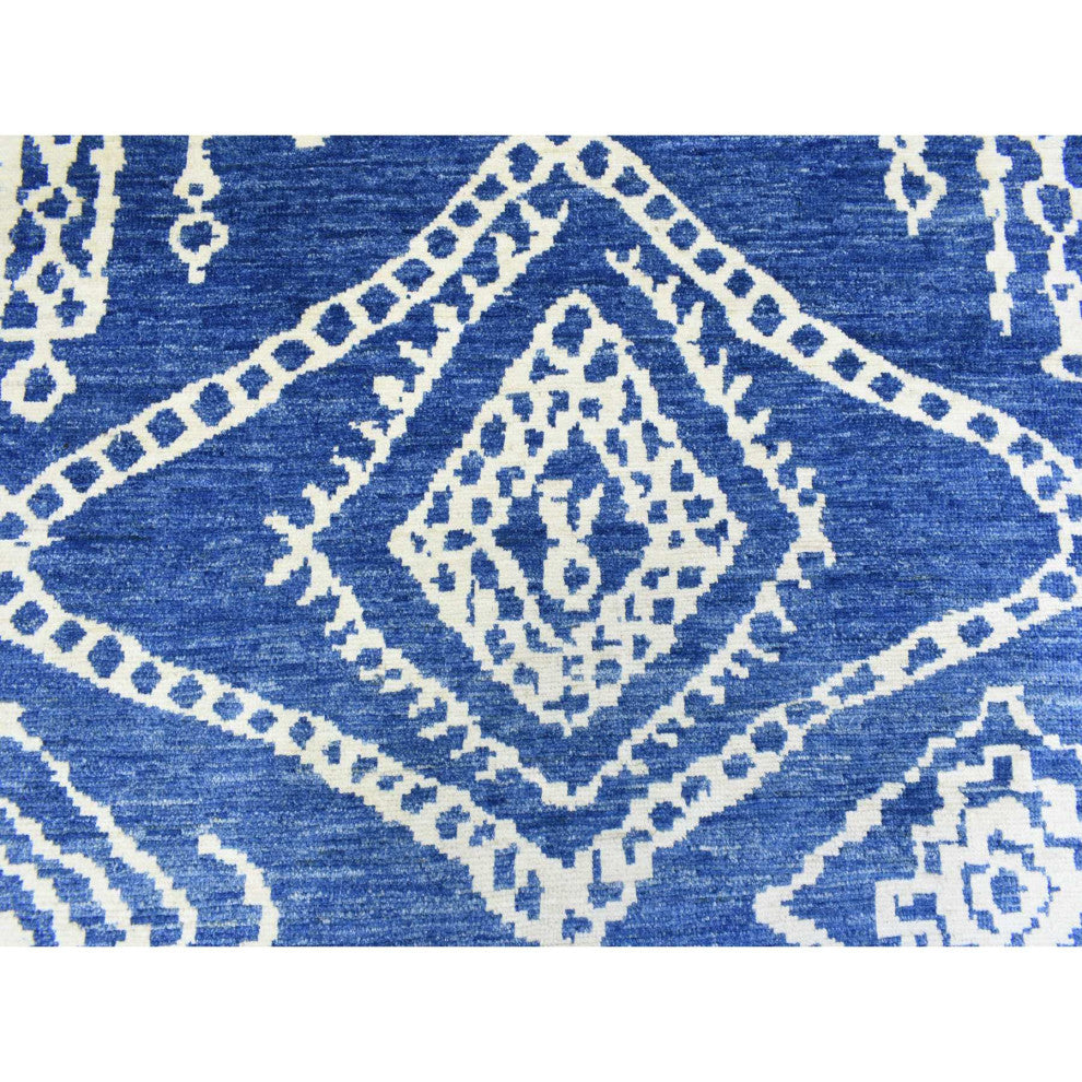 Blue Boujaad Moroccan Berber Pure Wool Hand Knotted Oversized Rug, 12'2"x15'2"