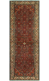 Fine Vintage Distressed Adnan Navy/Red Runner, 3'6 x 10'1