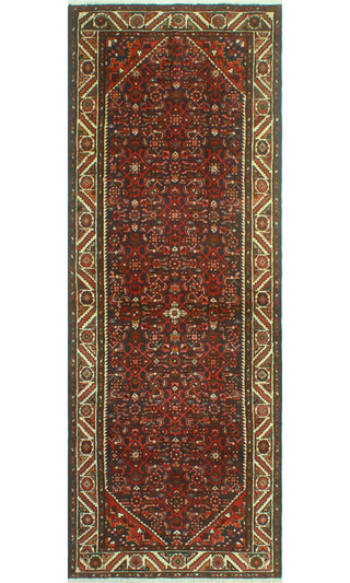 Fine Vintage Distressed Adnan Navy/Red Runner, 3'6 x 10'1