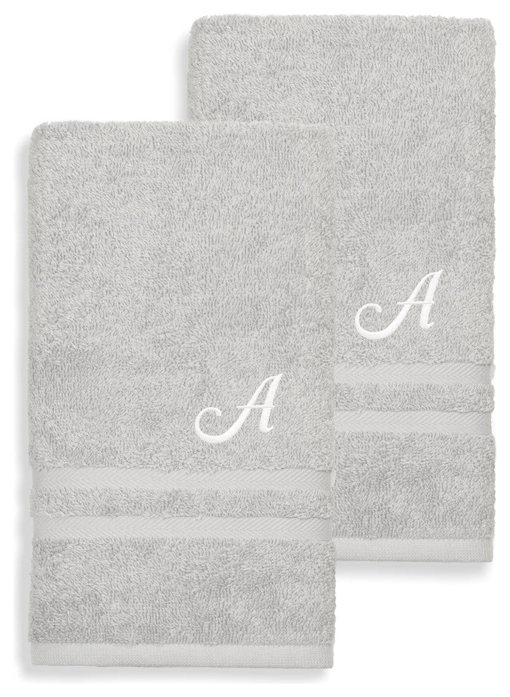 Denzi Hand Towels With Monogrammed Letter, Set of 2, A