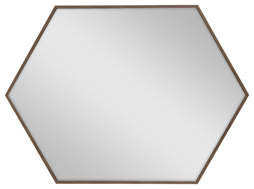 Rhodes Framed Hexagon Wall Mirror, Walnut Brown, 22x31