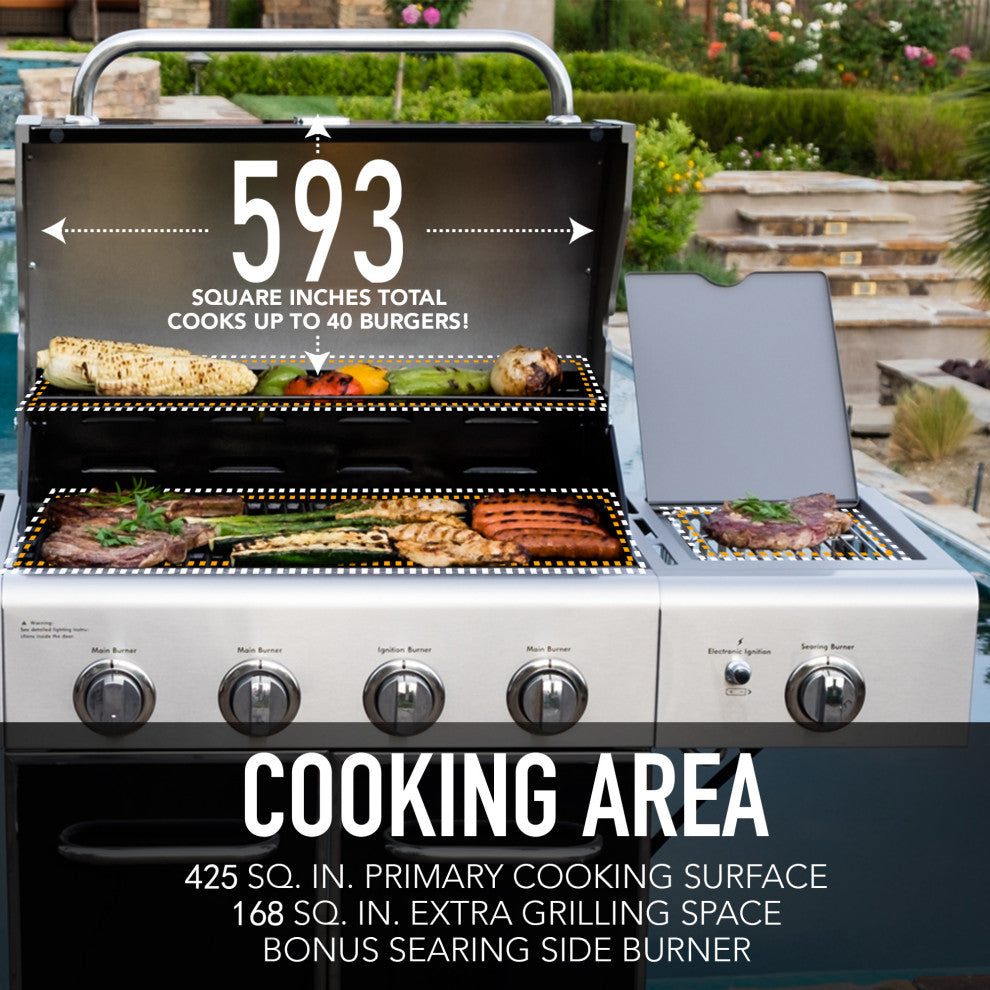 Kenmore 4 Burner with Searing Side Burner Gas Grill in Black and Chrome