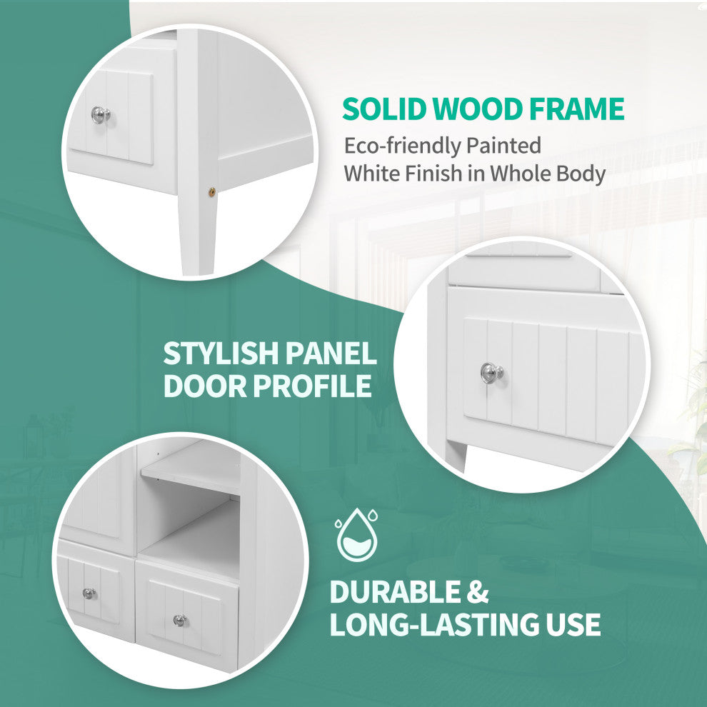 36" W x 18." D x 32" H Bath Vanity, White Ceramic Top, White