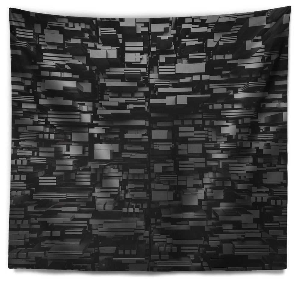 Black 3D Geometric Background Abstract Wall Tapestry, 39"x32"
