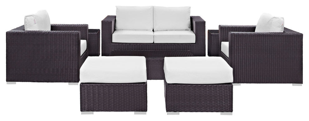 Modway Convene 8 Piece Outdoor Patio Sofa Set, Espresso White