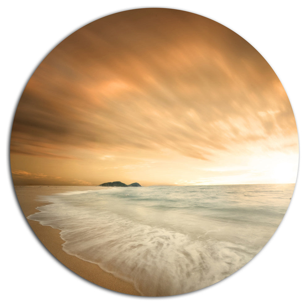 Beautiful Brown Beach At Sunset, Beach Disc Metal Artwork, 23"