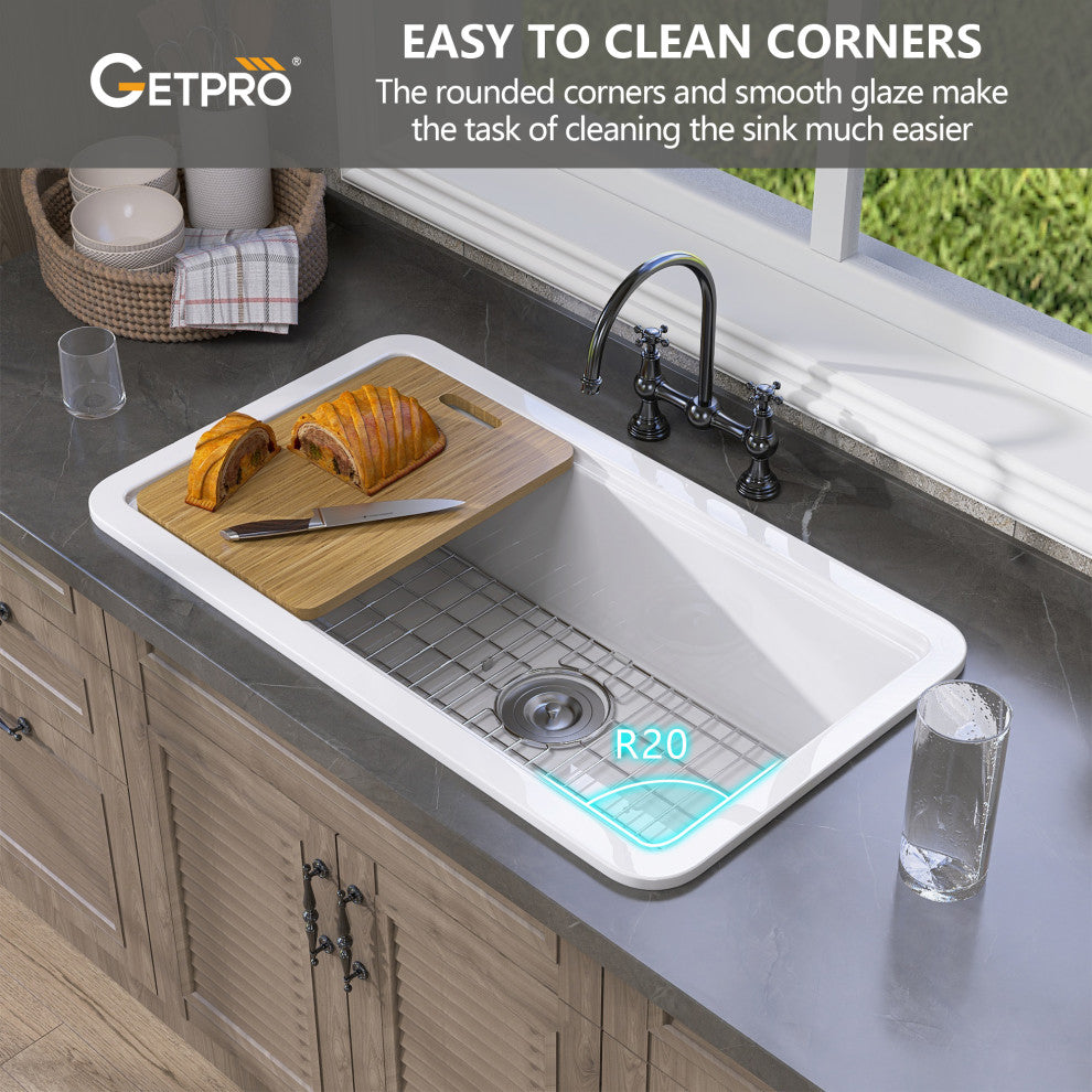 33"Lx18"W Drop-In/Undermount Single Bowl Farmhouse Kitchen Sink With Accessories