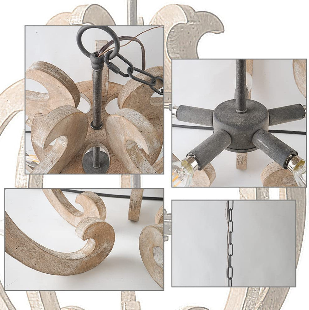 5 Light Wood Chandelier Farmhouse Pendant Hanging Light Fixture