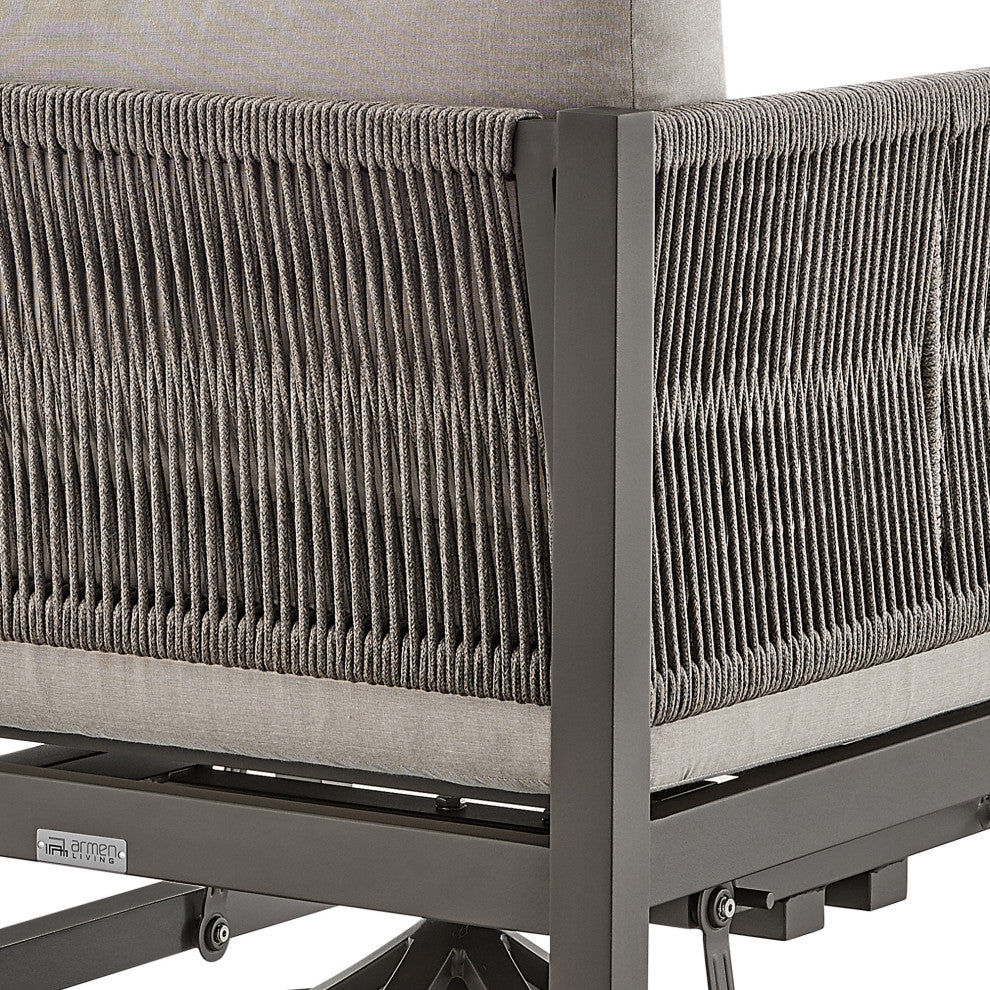 Cuffay Outdoor Patio Swivel Glider Lounge Chair, Aluminum With Gray Cushions, Brown