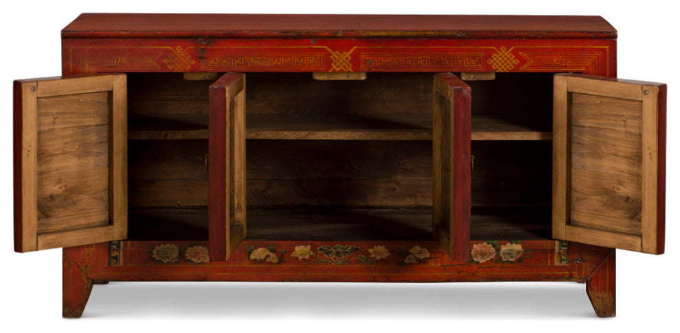 Elmwood Distressed Red Dong-Bei Oriental Cabinet