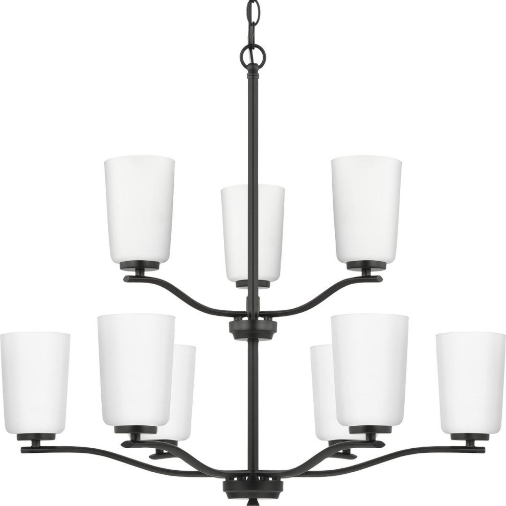 Adley Collection Nine-Light Matte Black Etched White Opal Glass Chandelier