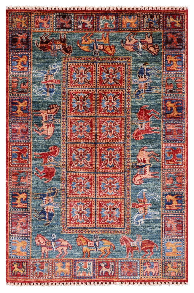 2' 7" X 3' 11" Handmade Antiqued Pazyryk Historical Design Rug Q10950