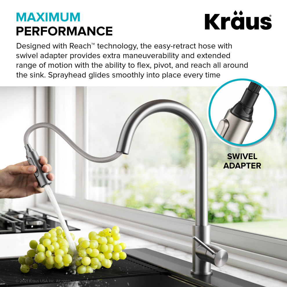 Oletto Pull-Down 1-Hole Kitchen Faucet, Spot Free Stainless Steel