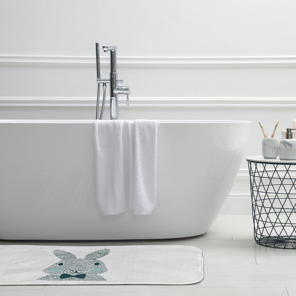 34" x 21" Monochrome Bunny Bathmat, Ocean Abyss Green