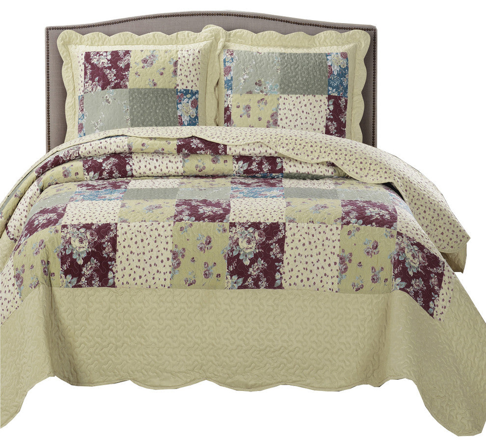 Tania Oversize Microfiber Floral Coverlet Set, King/Cal King